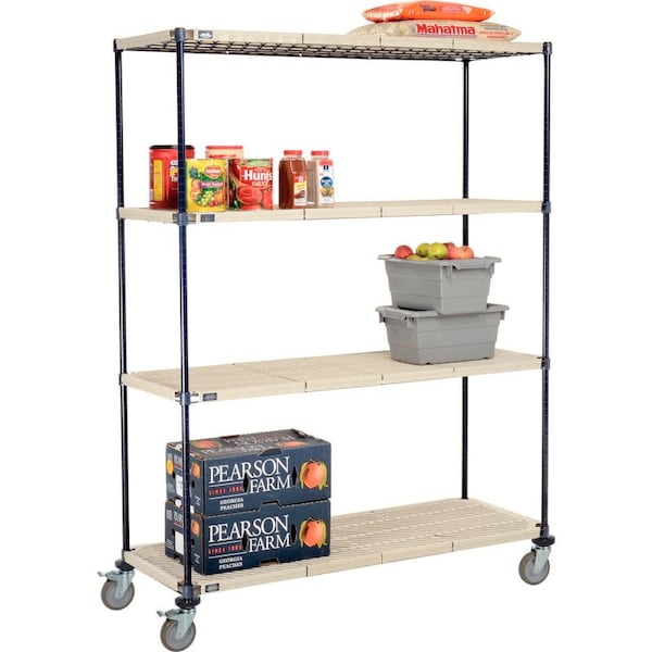 Global Equipment Nexelite reg Vented Plastic Mat Shelf Truck, 60"L x 21"W x 60"H, Polyurethane Brake Casters C21605PPMB - main